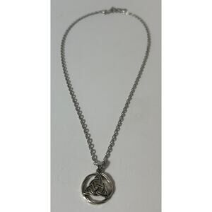 Silver Celtic Trinity Knot Necklace with Braided Circle Pendant, 20"